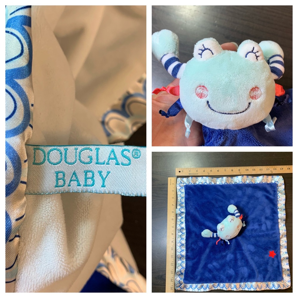 Douglas‎ Baby Blue Crab Lovey Security Blanket Satin Trim Nautical 1414 15x15
